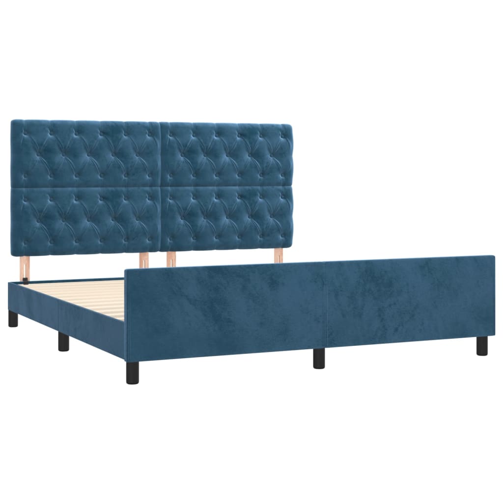 Cadre de lit sans matelas bleu foncé 160x200 cm velours - XIOS