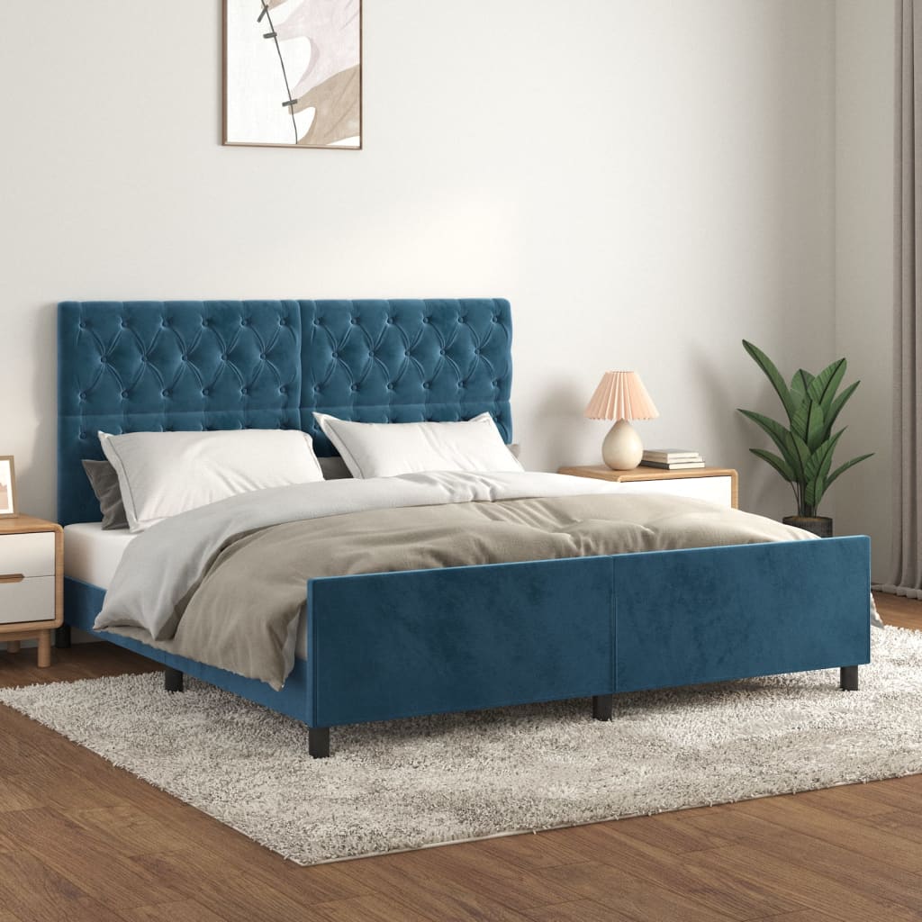 Cadre de lit sans matelas bleu foncé 160x200 cm velours - XIOS