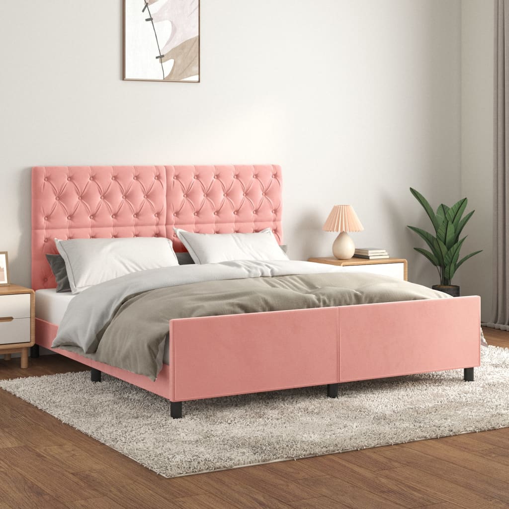 Cadre de lit sans matelas rose 160x200 cm velours - XIOS