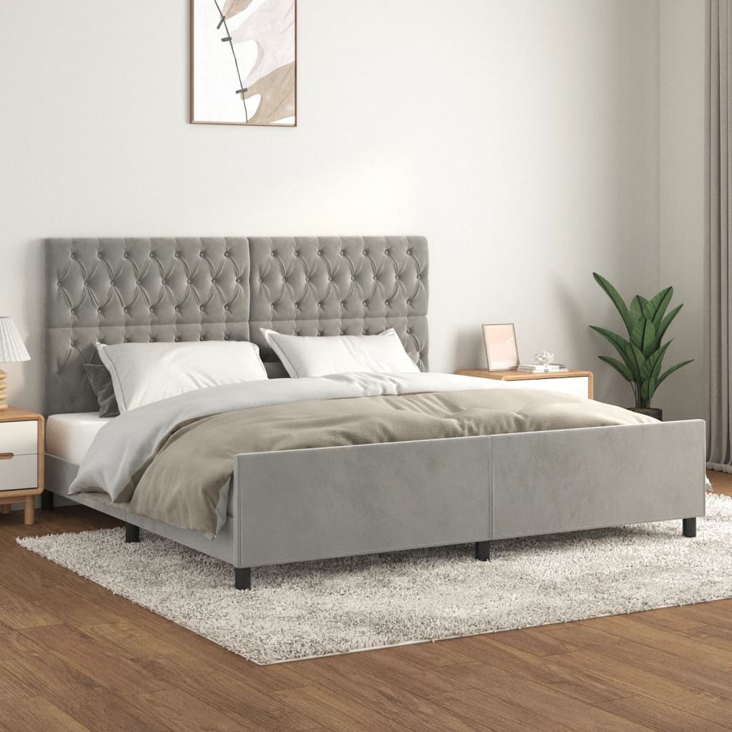 Cadre de lit sans matelas gris clair 200x200 cm velours - XIOS