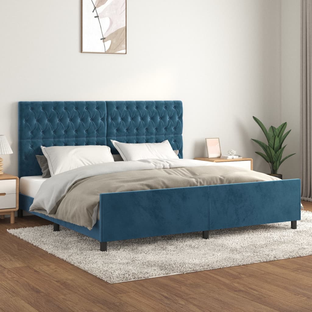 Cadre de lit sans matelas bleu foncé 200x200 cm velours - XIOS
