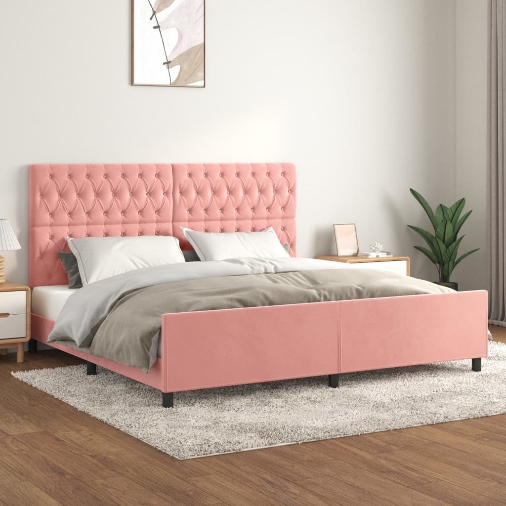 Cadre de lit sans matelas rose 200x200 cm velours - XIOS