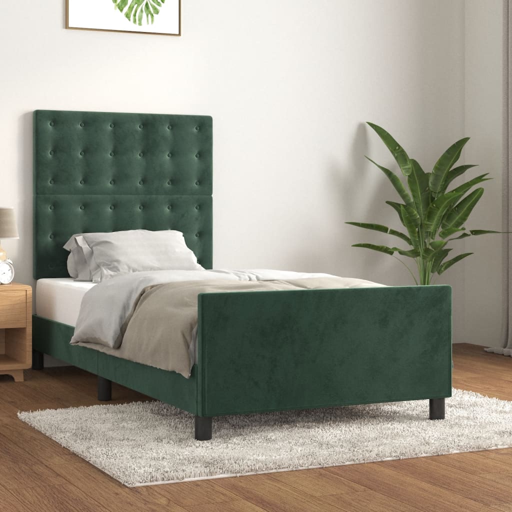 Cadre de lit sans matelas vert foncé 80x200 cm velours - XIOS