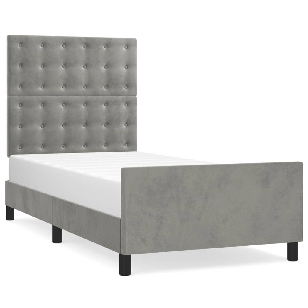 Cadre de lit sans matelas gris clair 90x190 cm velours - XIOS
