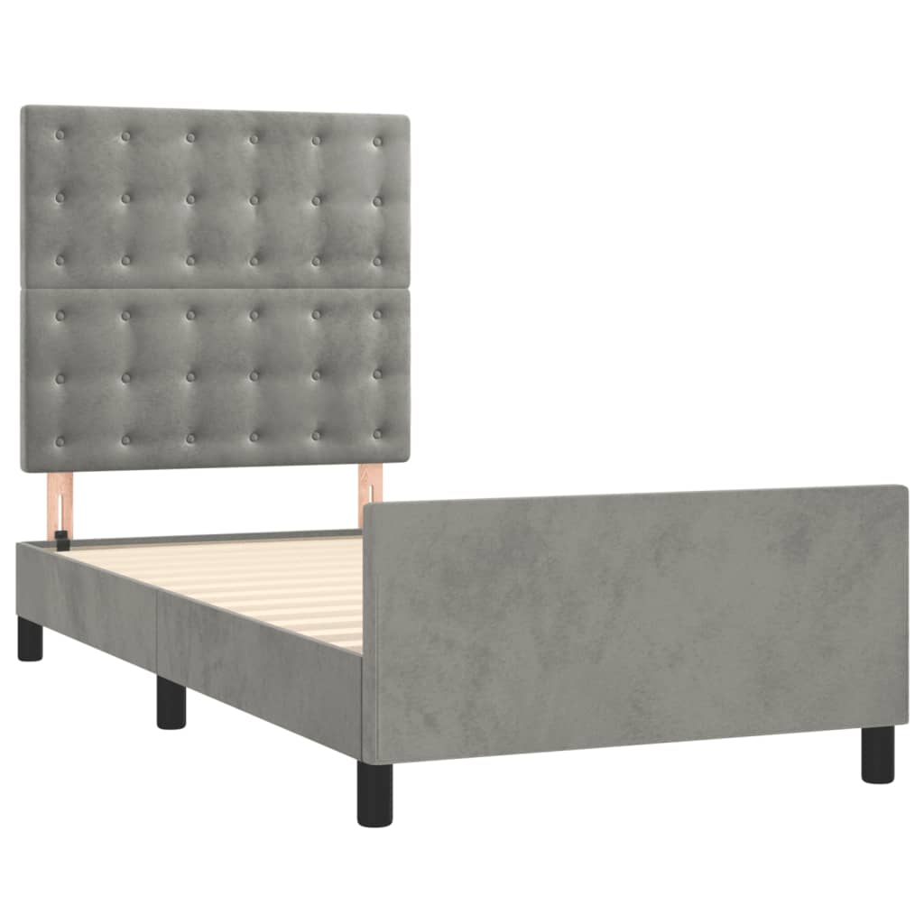 Cadre de lit sans matelas gris clair 90x190 cm velours - XIOS