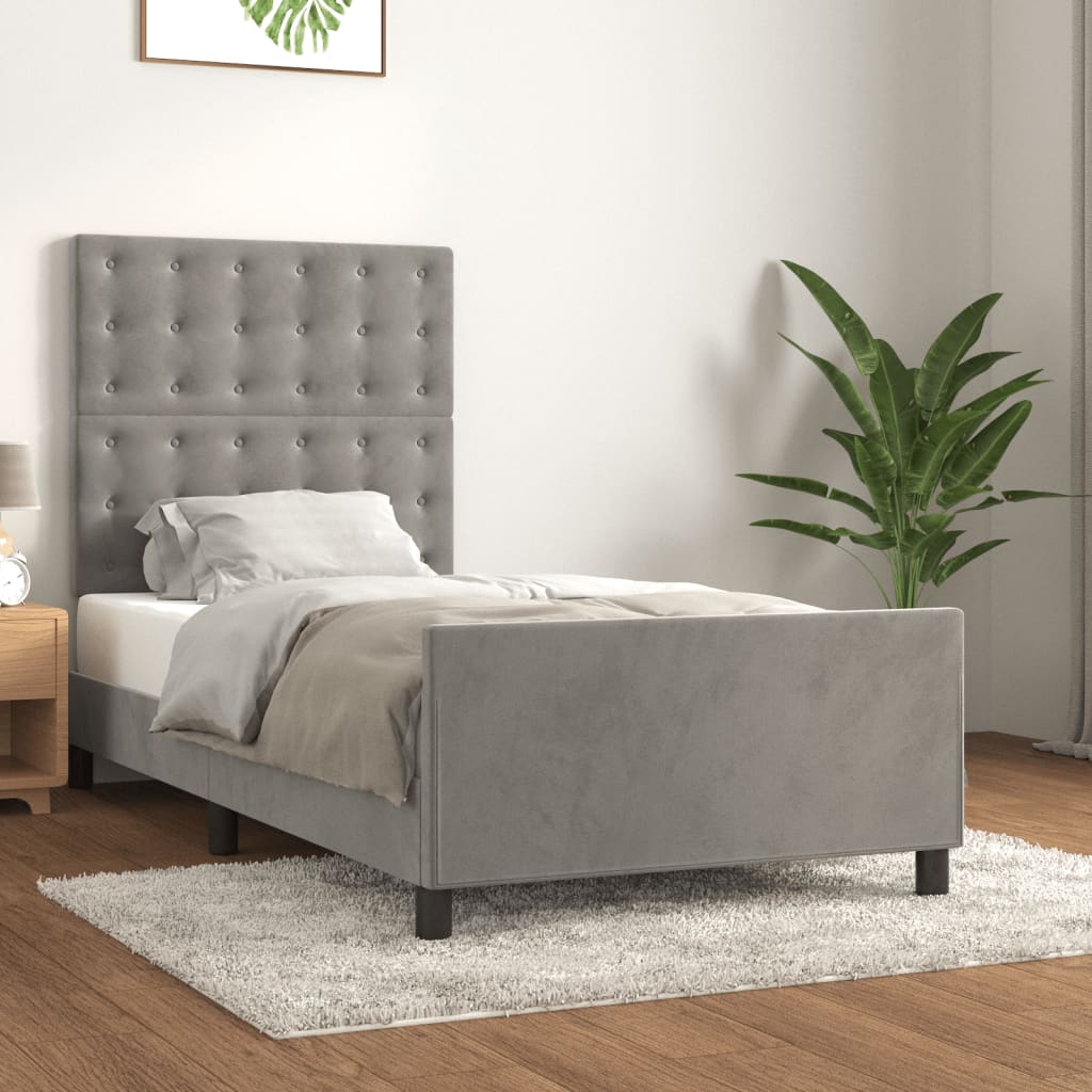 Cadre de lit sans matelas gris clair 90x190 cm velours - XIOS