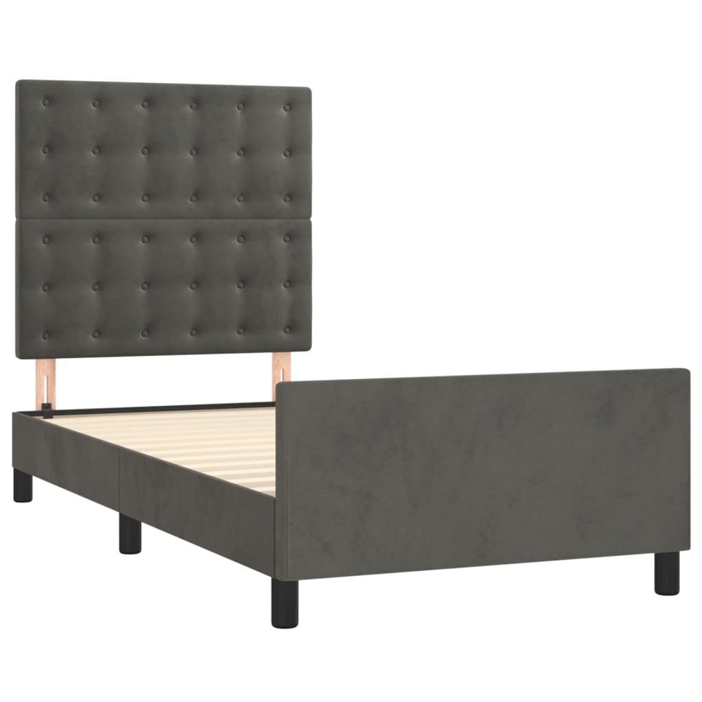 Cadre de lit sans matelas gris foncé 90x190 cm velours - XIOS