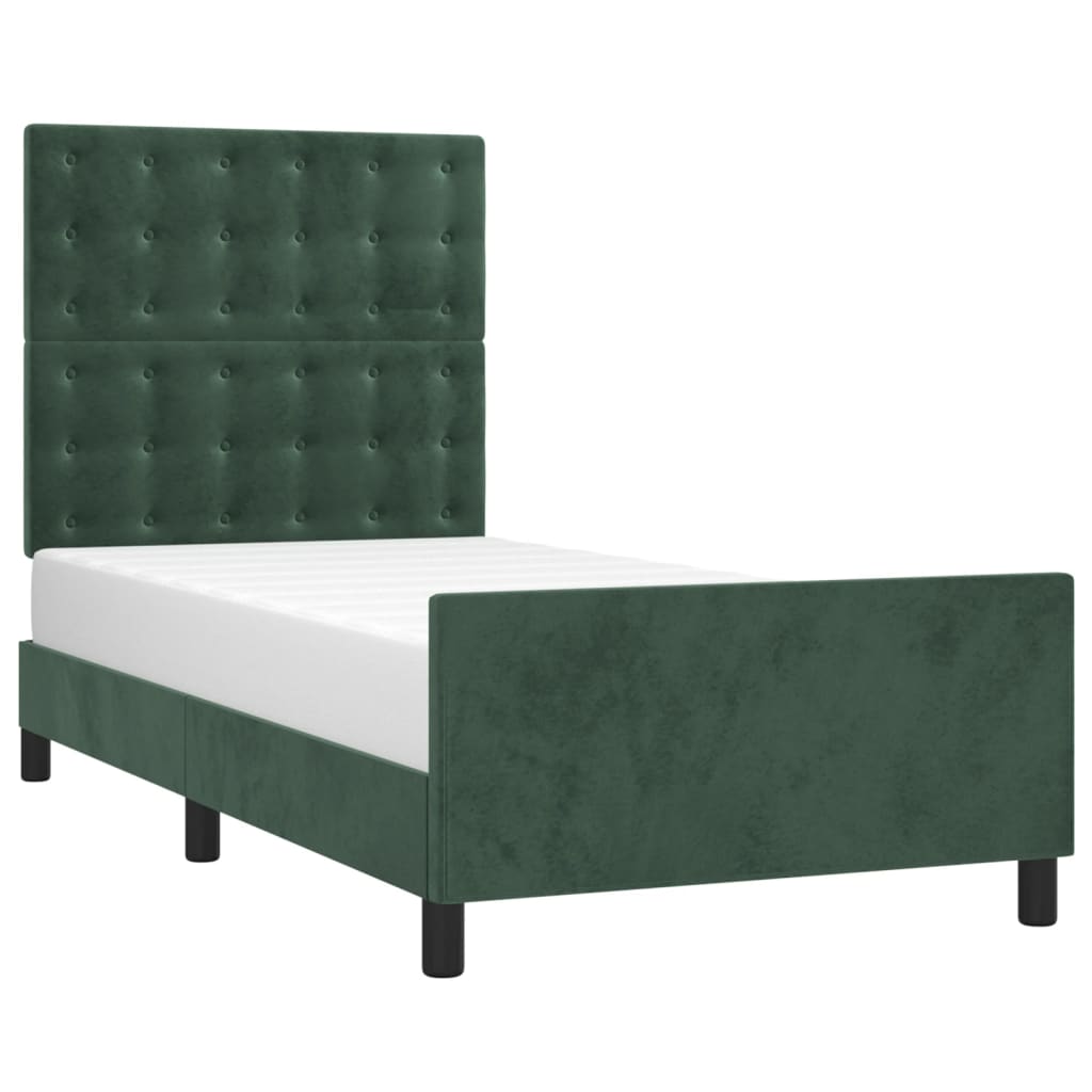 Cadre de lit sans matelas vert foncé 90x190 cm velours - XIOS
