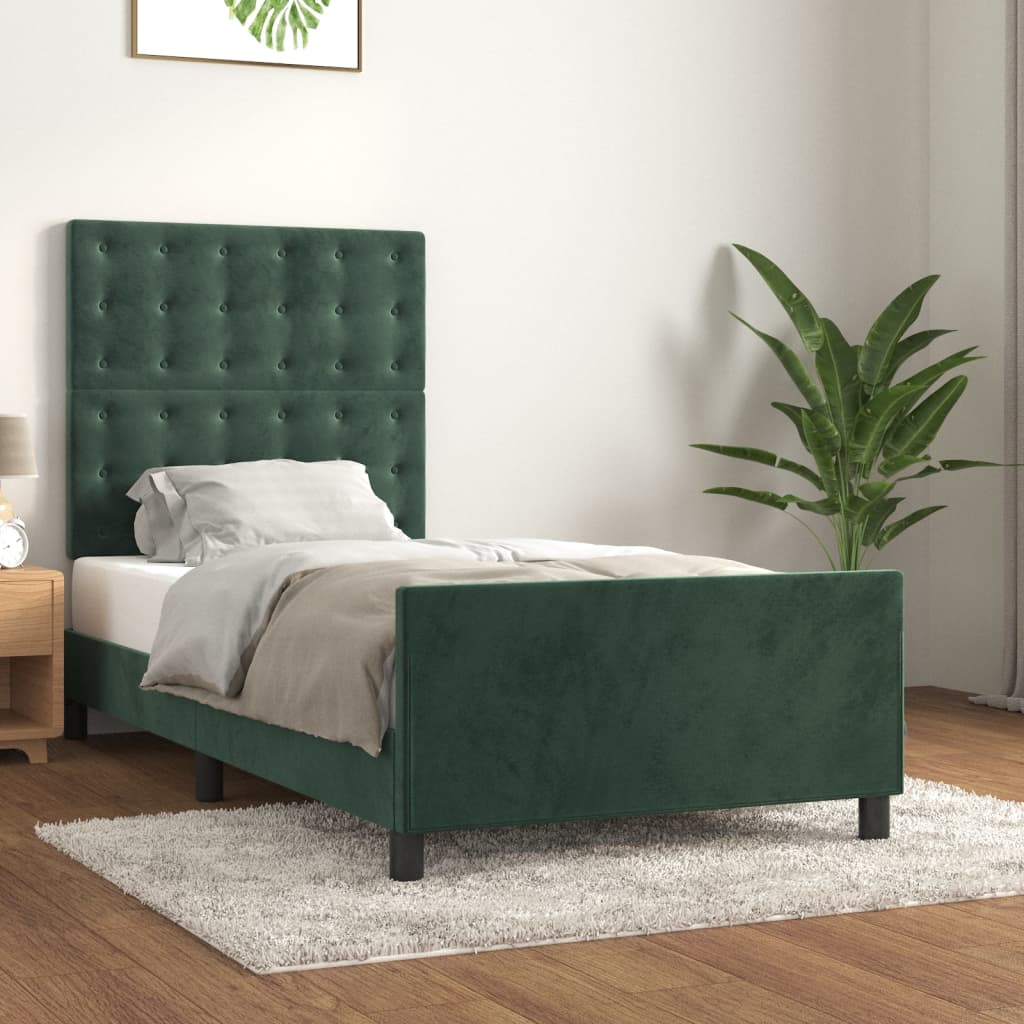 Cadre de lit sans matelas vert foncé 90x190 cm velours - XIOS