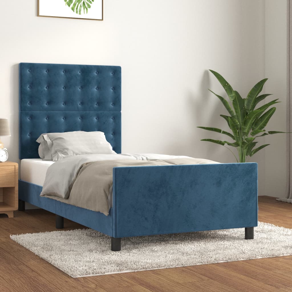 Cadre de lit sans matelas bleu foncé 90x190 cm velours - XIOS