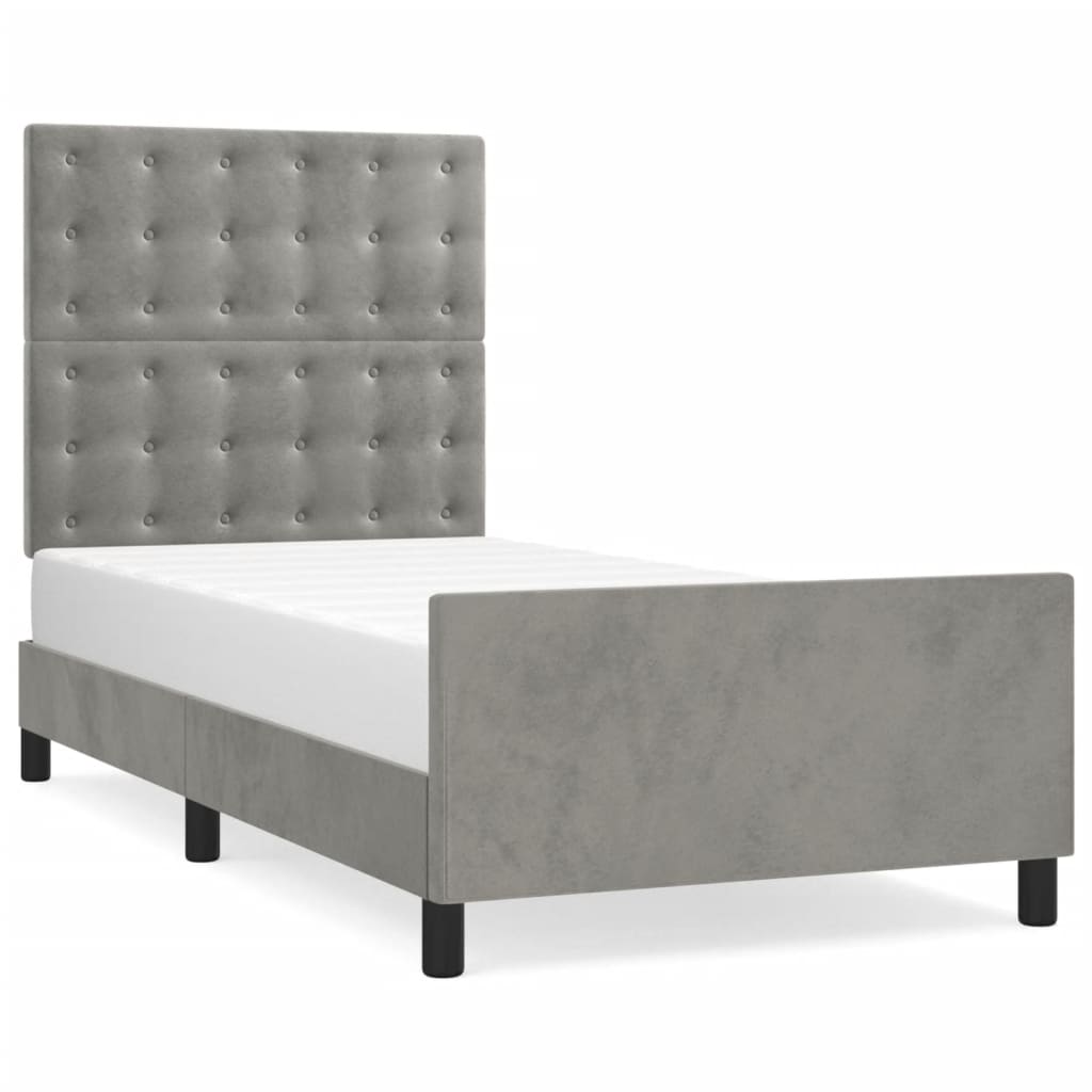 Cadre de lit sans matelas gris clair 90x200 cm velours - XIOS