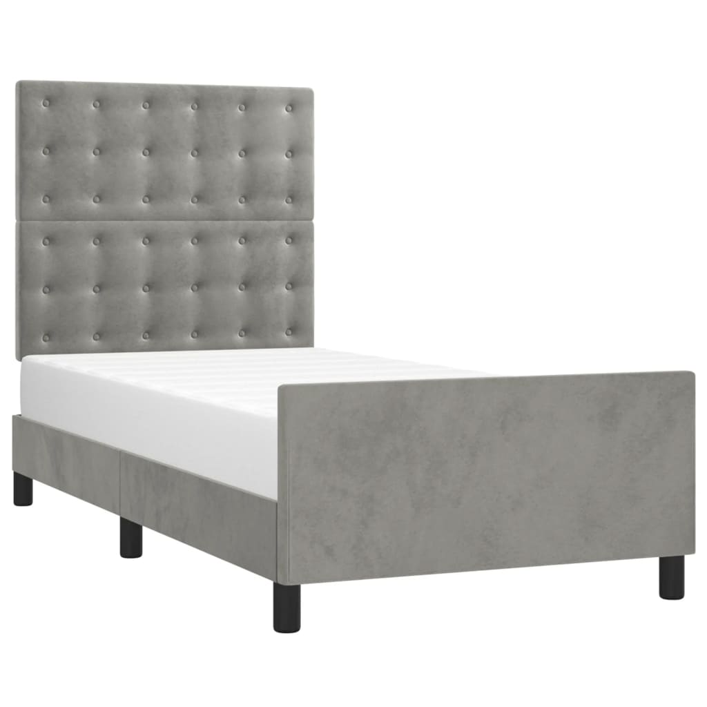 Cadre de lit sans matelas gris clair 90x200 cm velours - XIOS