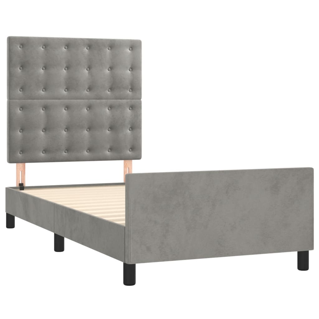 Cadre de lit sans matelas gris clair 90x200 cm velours - XIOS