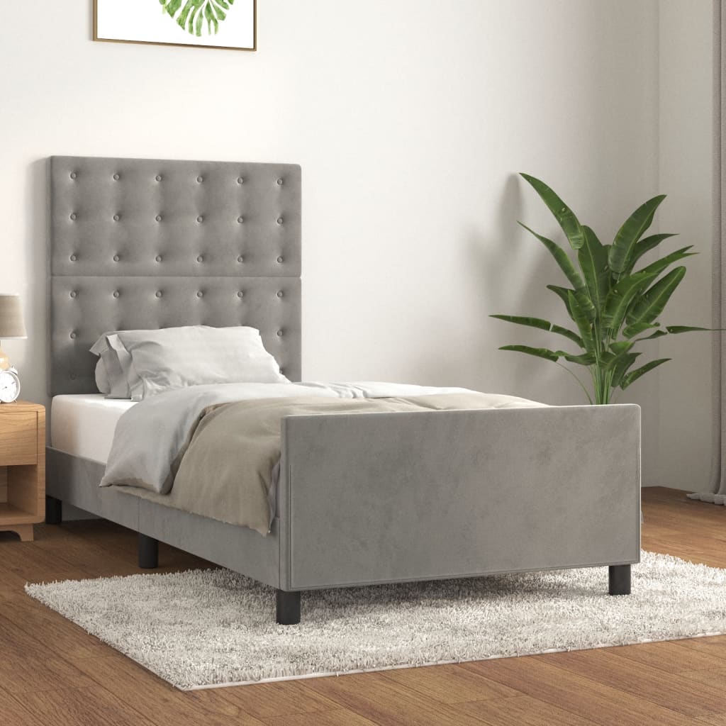 Cadre de lit sans matelas gris clair 90x200 cm velours - XIOS