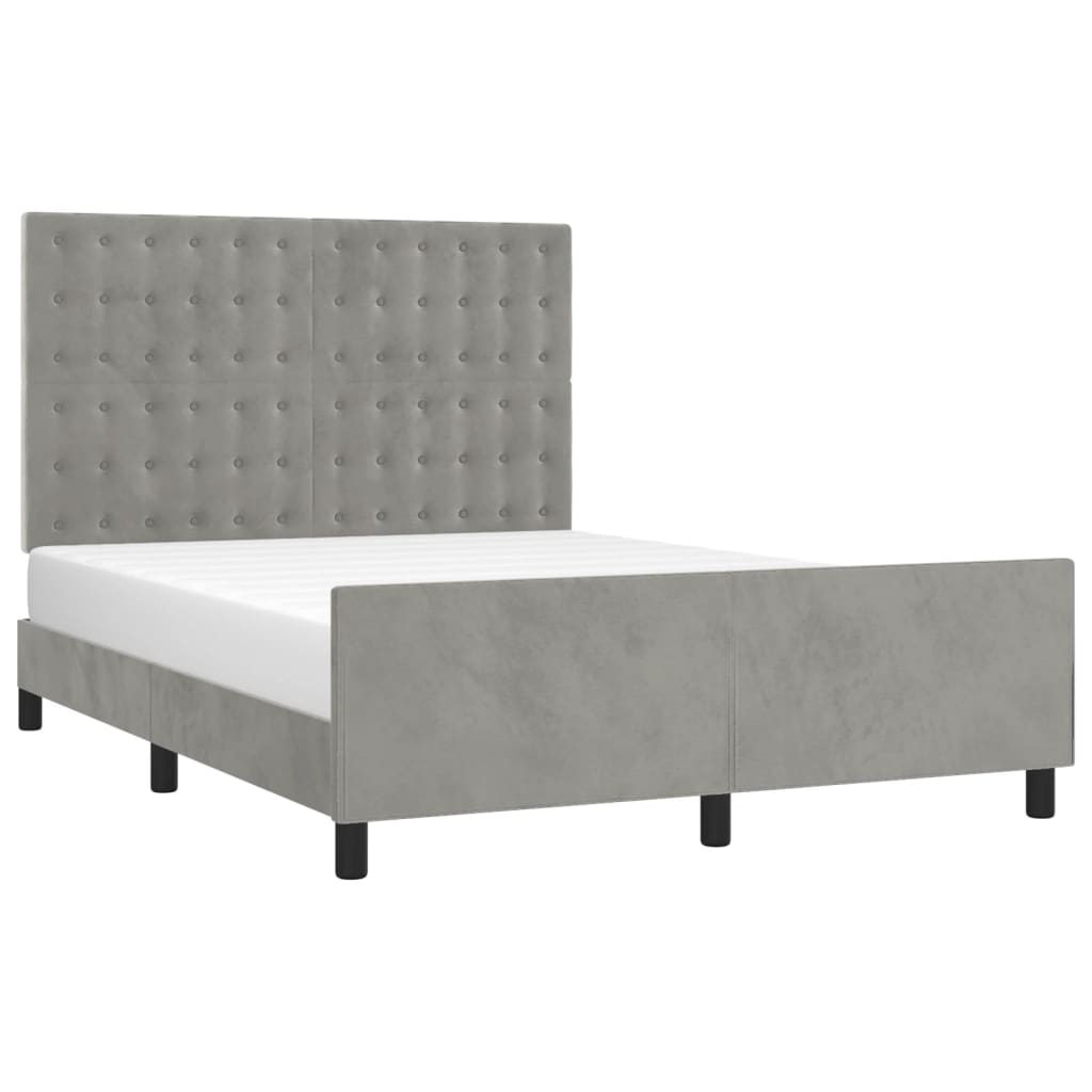 Cadre de lit sans matelas gris clair 140x190 cm velours - XIOS