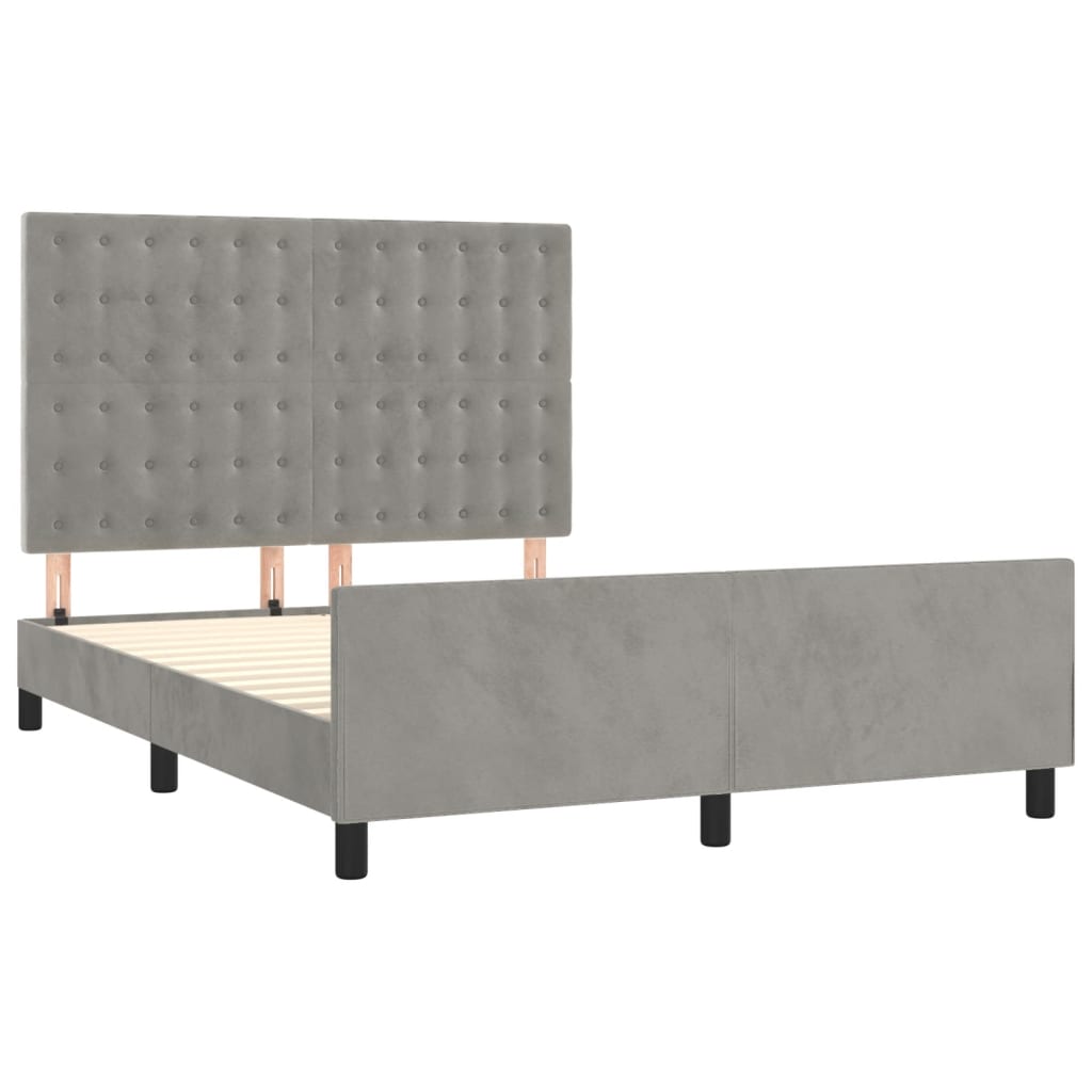 Cadre de lit sans matelas gris clair 140x190 cm velours - XIOS