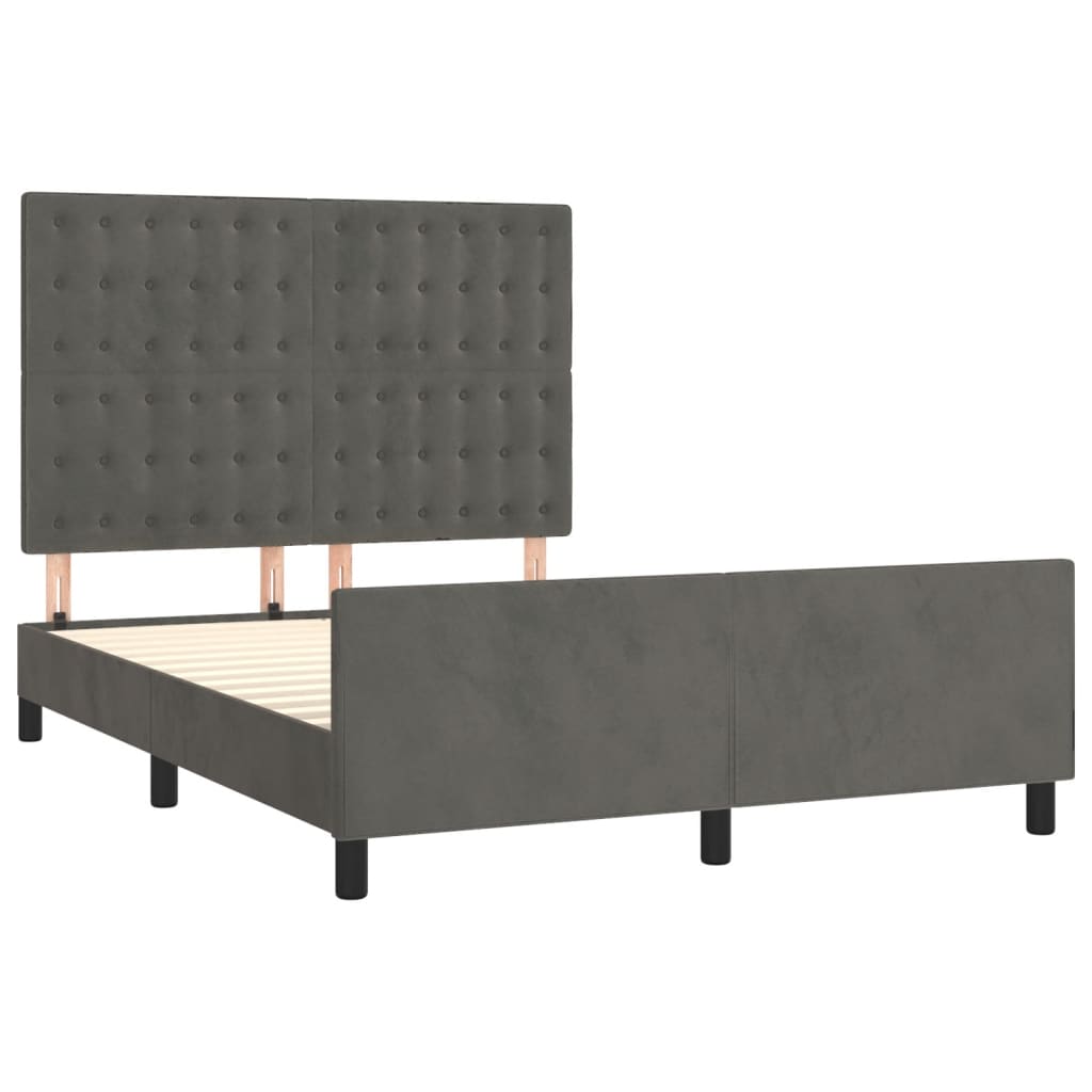 Cadre de lit sans matelas gris foncé 140x190 cm velours - XIOS
