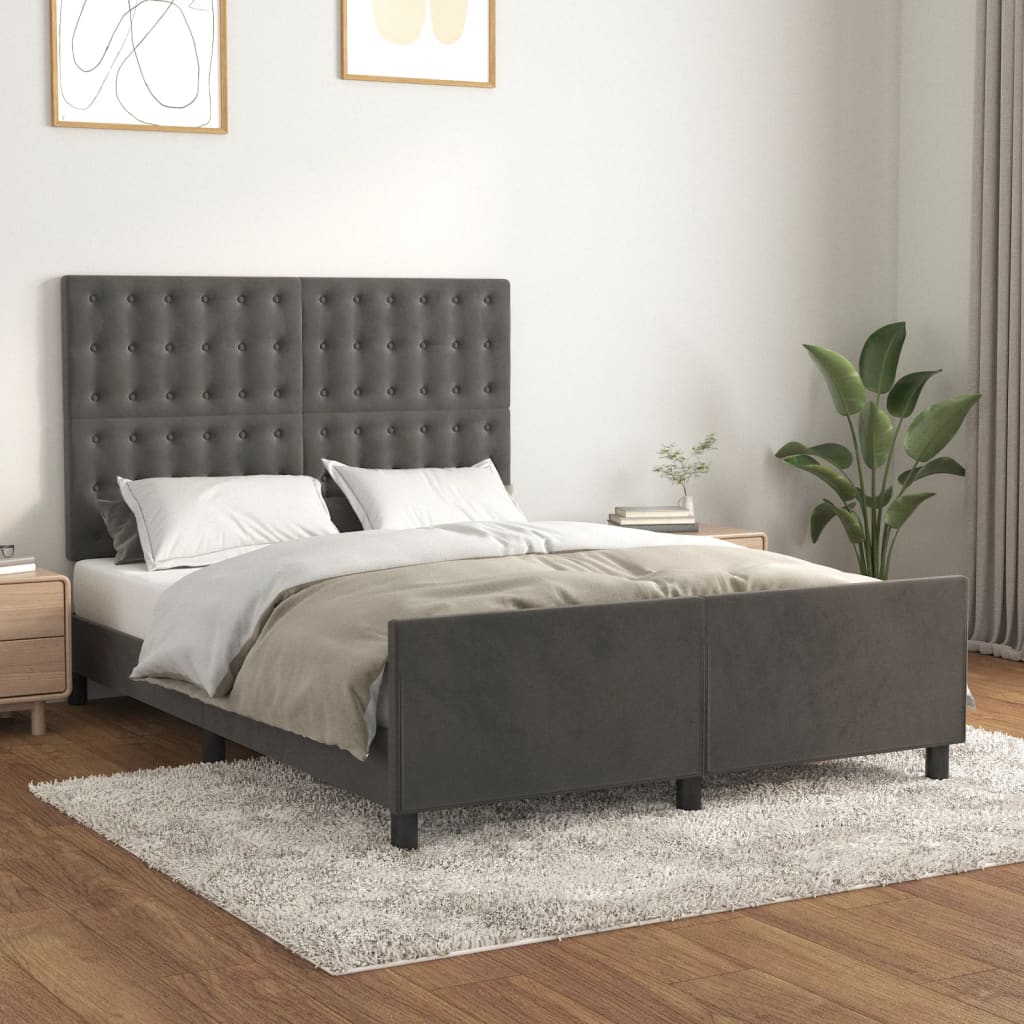 Cadre de lit sans matelas gris foncé 140x190 cm velours - XIOS