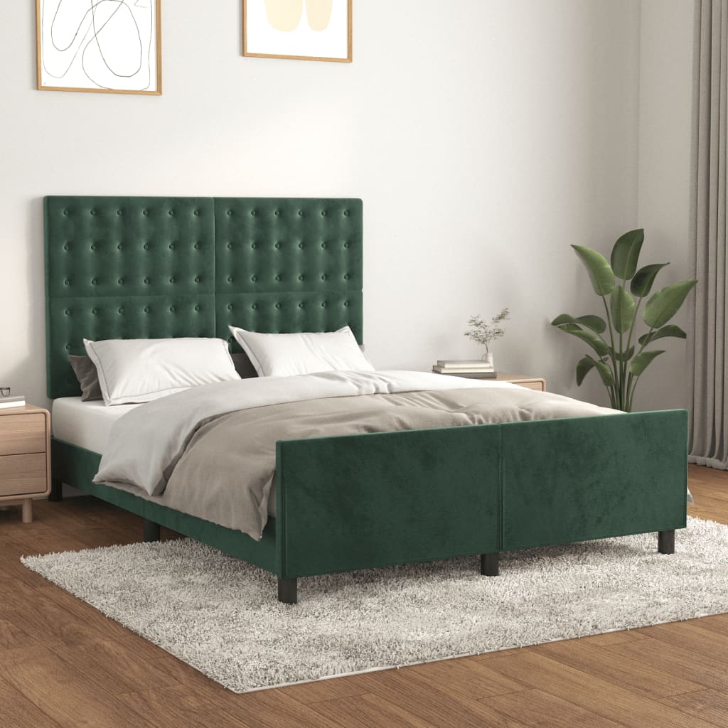Cadre de lit sans matelas vert foncé 140x190 cm velours - XIOS