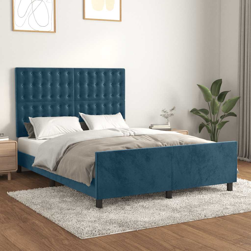 Cadre de lit sans matelas bleu foncé 140x190 cm velours - XIOS