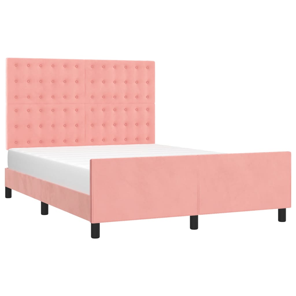 Cadre de lit sans matelas rose 140x190 cm velours - XIOS