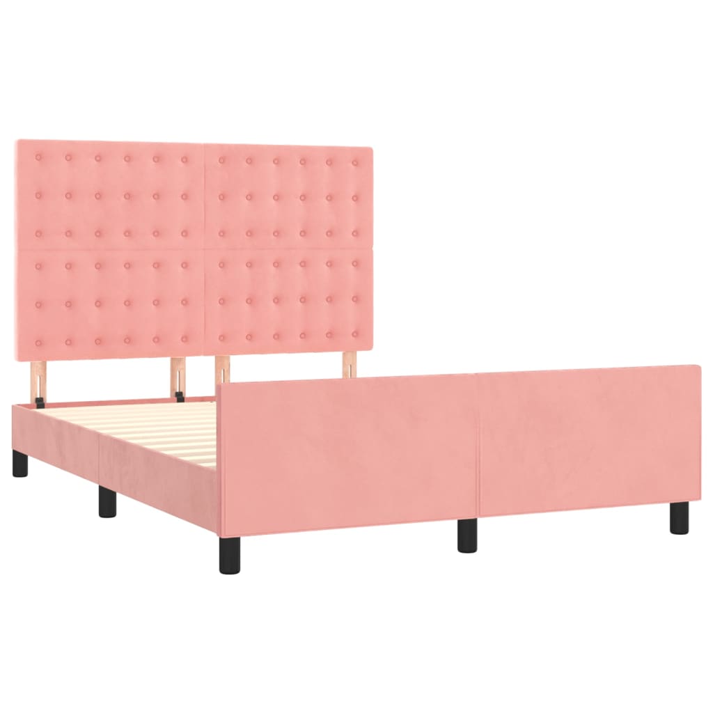 Cadre de lit sans matelas rose 140x190 cm velours - XIOS
