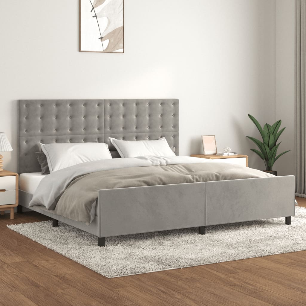Cadre de lit sans matelas gris clair 200x200 cm velours - XIOS