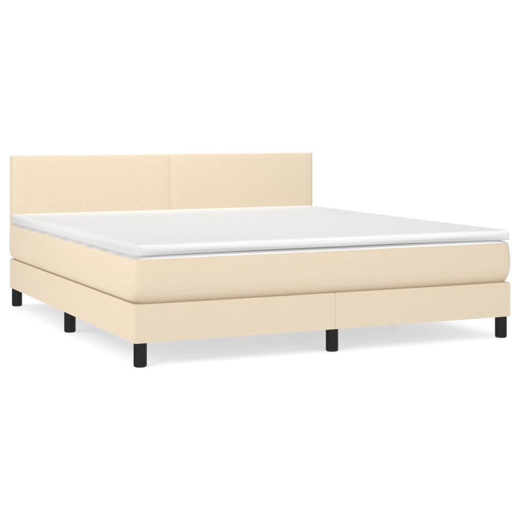 Sommier à lattes de lit avec matelas Crème 160x200 cm Tissu Lits & cadres de lit vidaXL