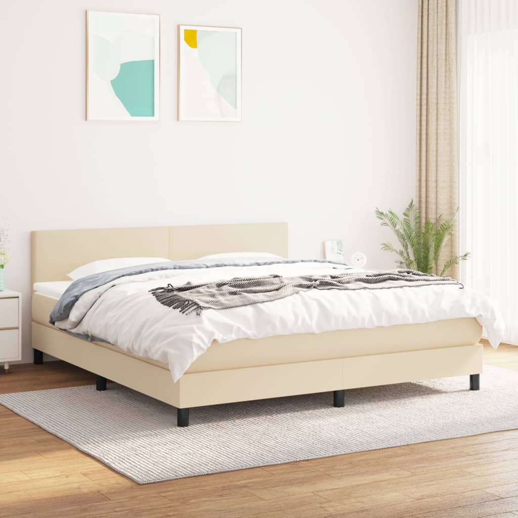 Sommier à lattes de lit avec matelas Crème 160x200 cm Tissu Lits & cadres de lit vidaXL