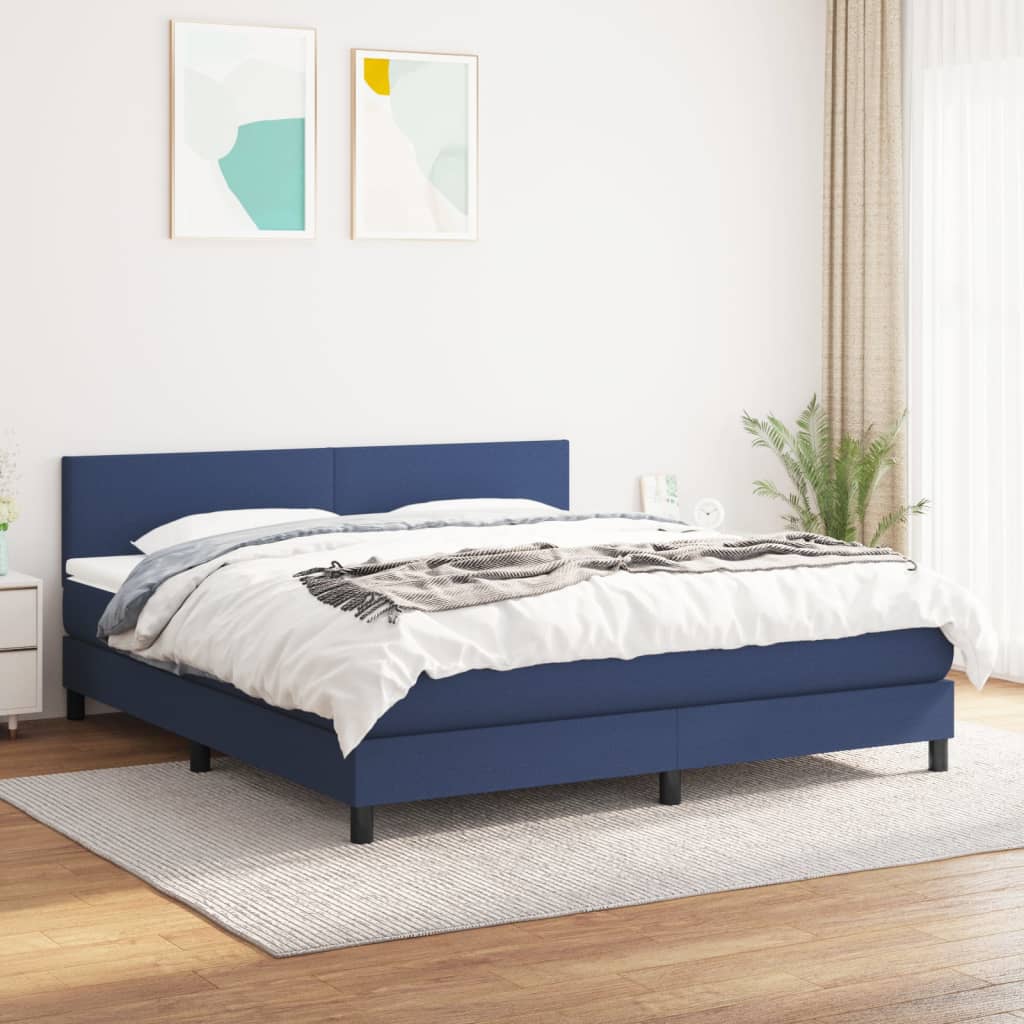 Sommier à lattes de lit avec matelas Bleu 160x200 cm Tissu Lits & cadres de lit vidaXL