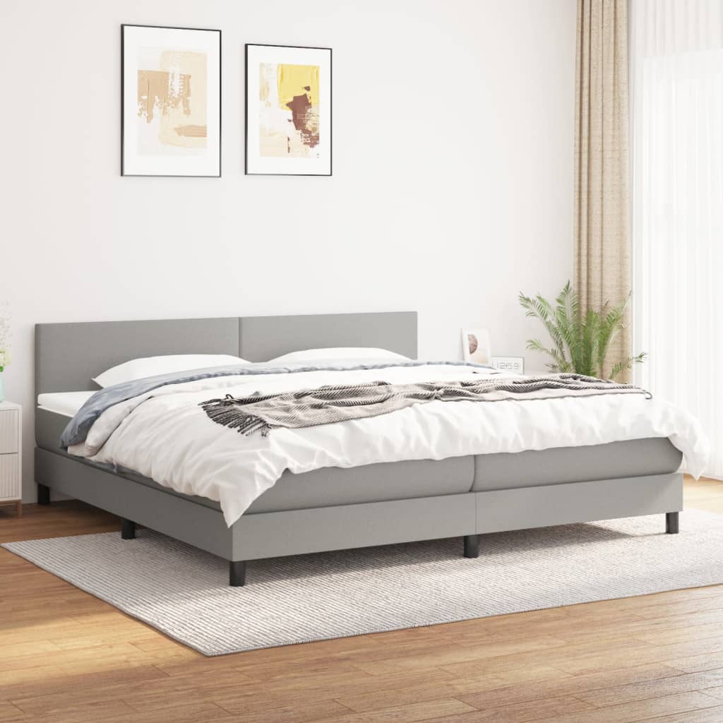 Sommier à lattes de lit avec matelas Gris clair 200x200cm Tissu Lits & cadres de lit vidaXL