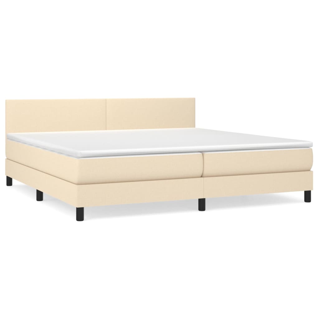 Sommier à lattes de lit avec matelas Crème 200x200 cm Tissu Lits & cadres de lit vidaXL