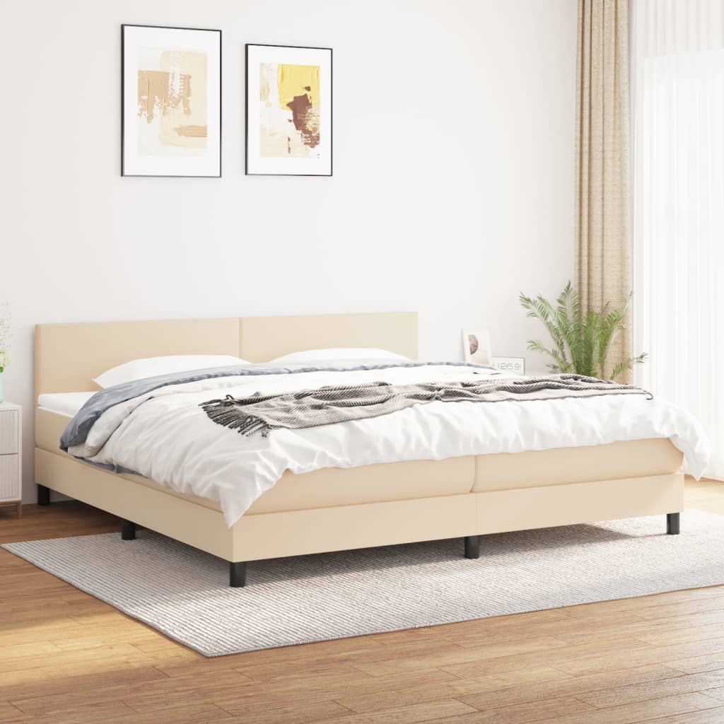 Sommier à lattes de lit avec matelas Crème 200x200 cm Tissu Lits & cadres de lit vidaXL
