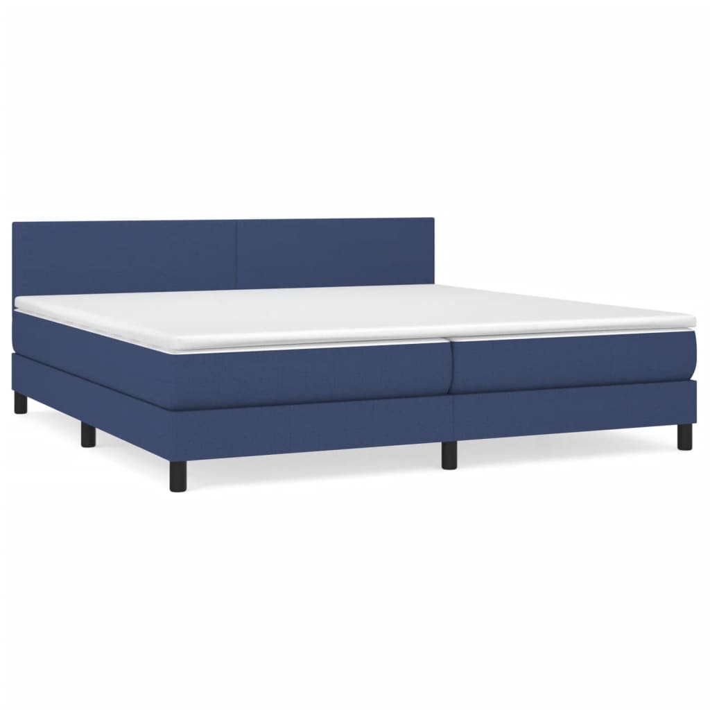 Sommier à lattes de lit avec matelas Bleu 200x200 cm Tissu Lits & cadres de lit vidaXL