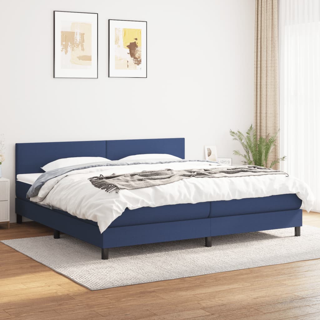Sommier à lattes de lit avec matelas Bleu 200x200 cm Tissu Lits & cadres de lit vidaXL