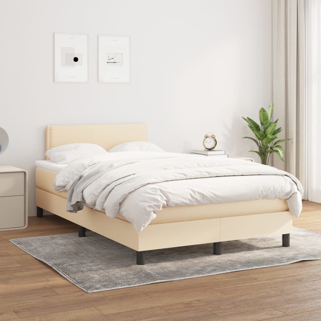 Sommier à lattes de lit avec matelas Crème 120x200 cm Tissu Lits & cadres de lit vidaXL