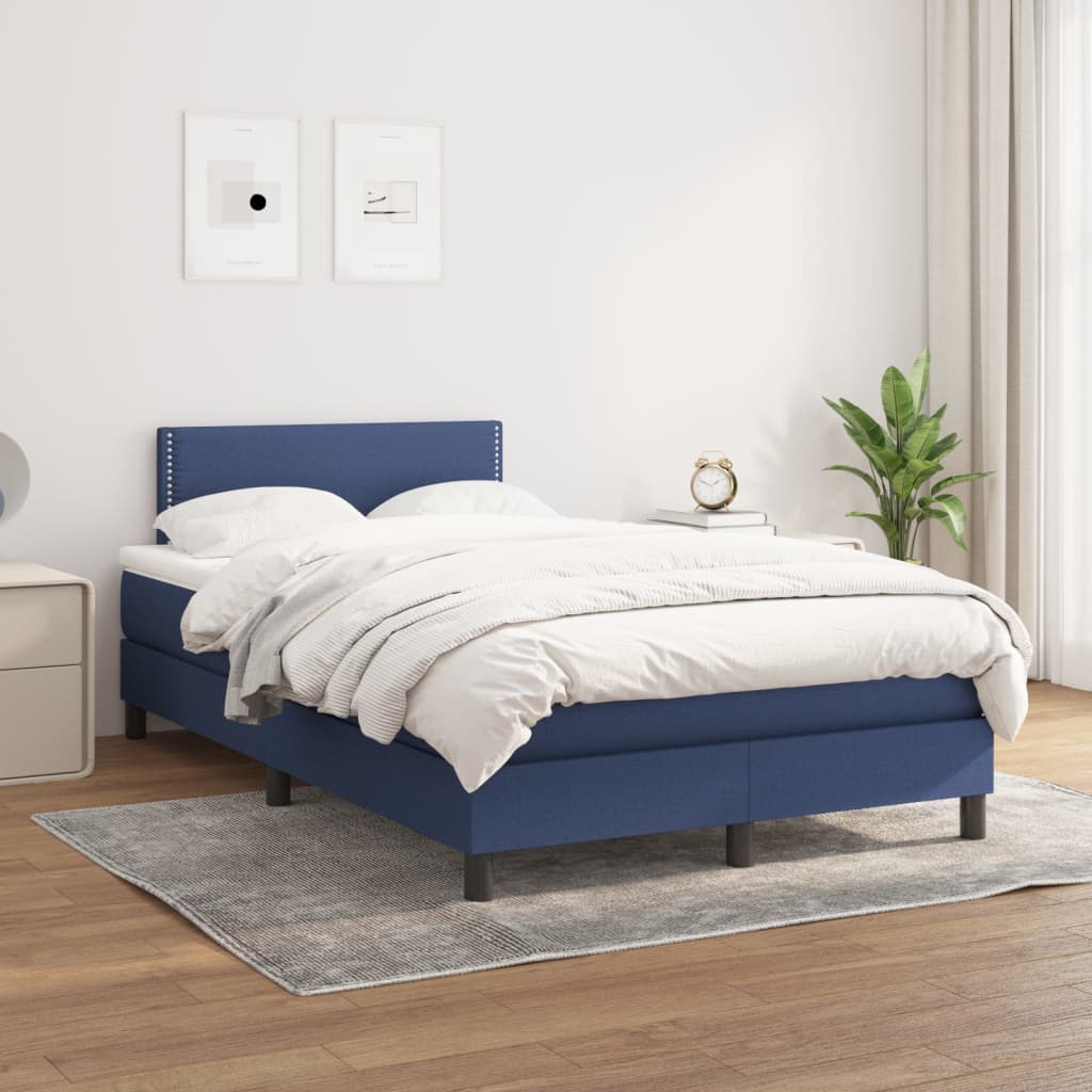 Sommier à lattes de lit avec matelas Bleu 120x200 cm Tissu Lits & cadres de lit vidaXL