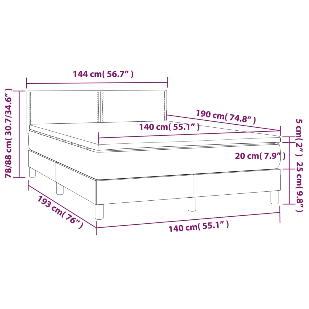 Sommier à lattes de lit avec matelas Gris clair 140x190cm Tissu Lits & cadres de lit vidaXL