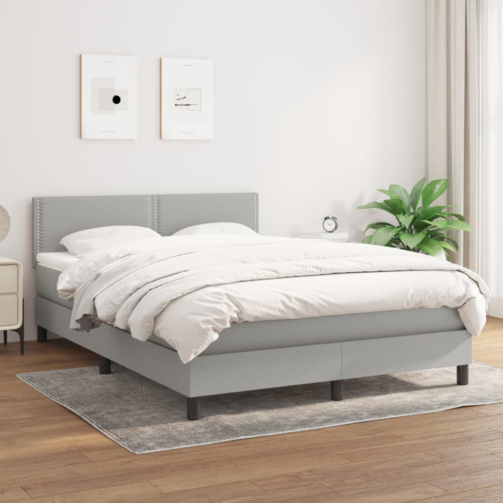 Sommier à lattes de lit avec matelas Gris clair 140x190cm Tissu Lits & cadres de lit vidaXL
