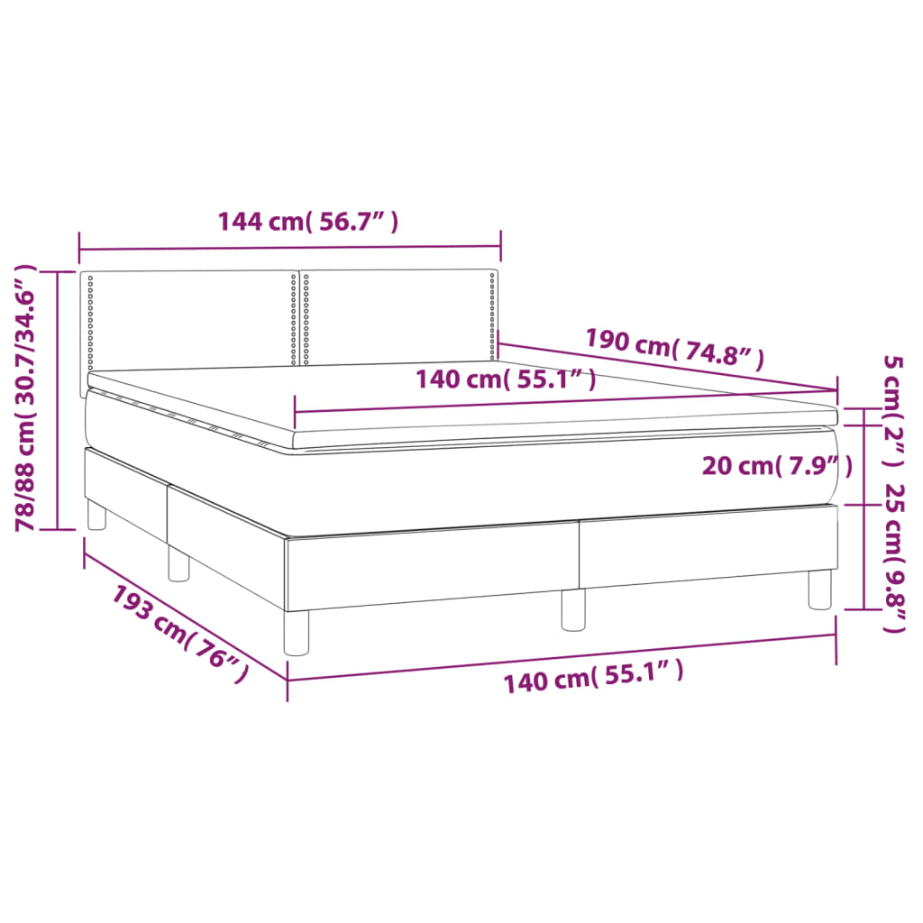 Sommier à lattes de lit avec matelas Taupe 140x190 cm Tissu - XIOS