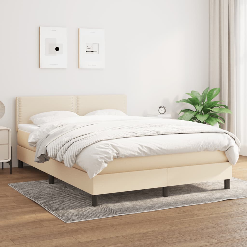 Sommier à lattes de lit avec matelas Crème 140x190 cm Tissu - XIOS