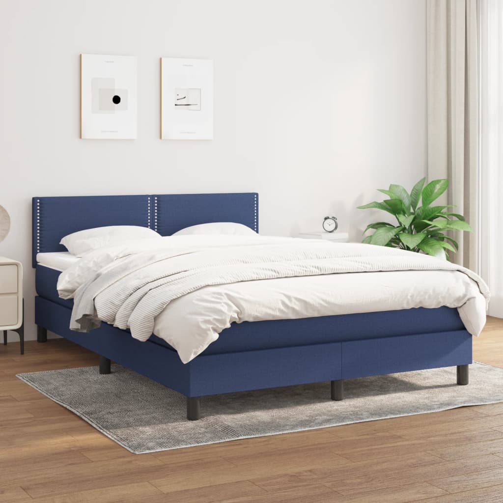 Sommier à lattes de lit avec matelas Bleu 140x190 cm Tissu Lits & cadres de lit vidaXL