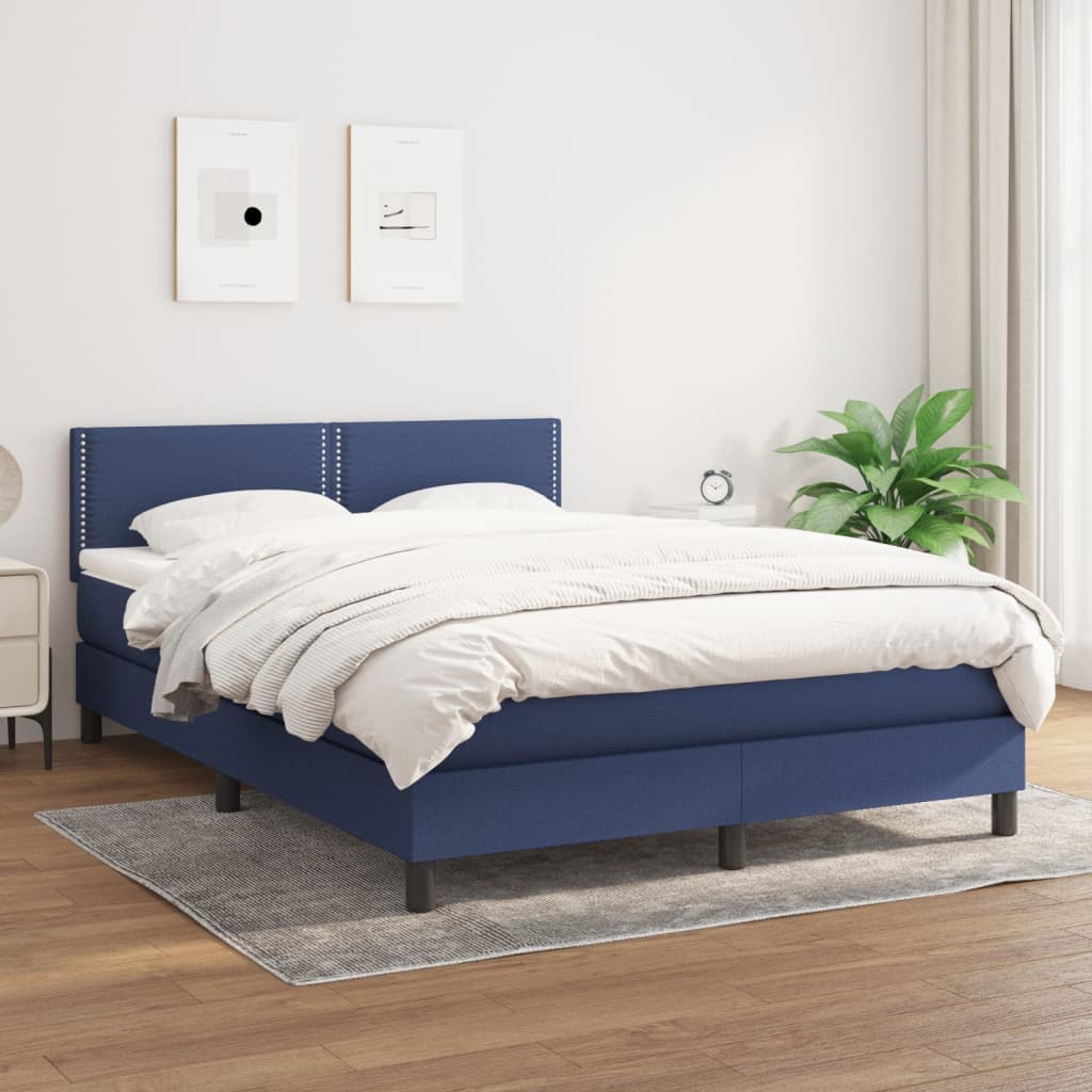 Sommier à lattes de lit avec matelas Bleu 140x200 cm Tissu - XIOS
