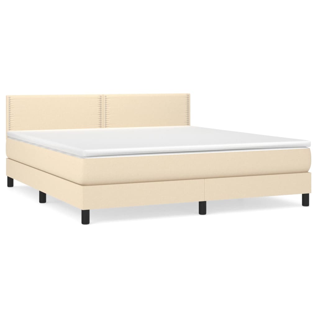 Sommier à lattes de lit avec matelas Crème 160x200 cm Tissu Lits & cadres de lit vidaXL