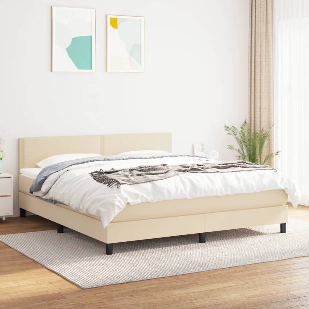 Sommier à lattes de lit avec matelas Crème 160x200 cm Tissu Lits & cadres de lit vidaXL