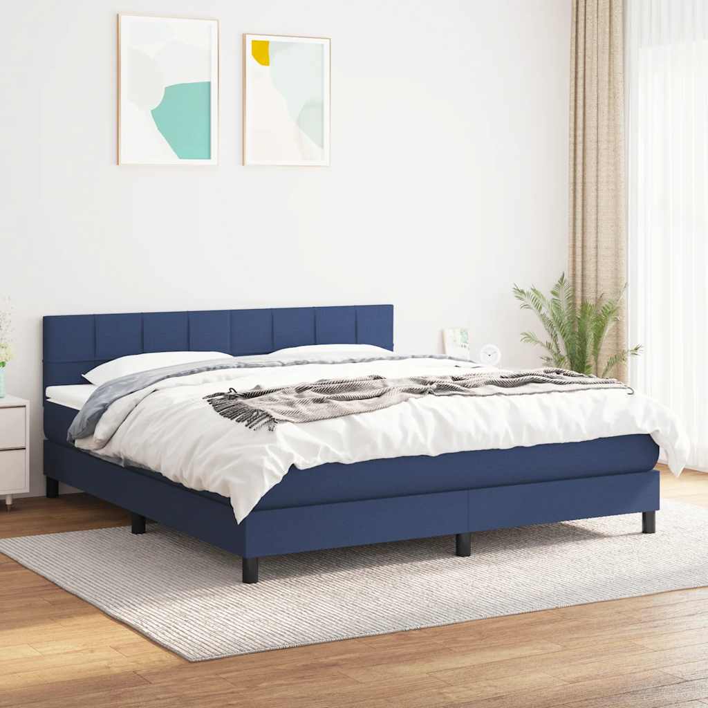 Sommier à lattes de lit avec matelas Bleu 160x200 cm Tissu - XIOS