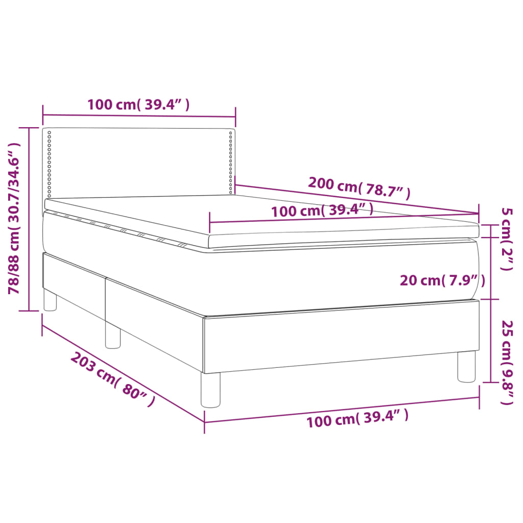 Sommier à lattes de lit avec matelas Gris foncé 100x200cm Tissu - XIOS