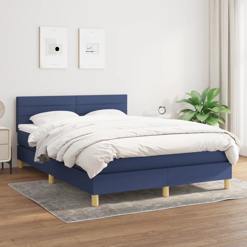Sommier à lattes de lit avec matelas Bleu 140x190 cm Tissu - XIOS