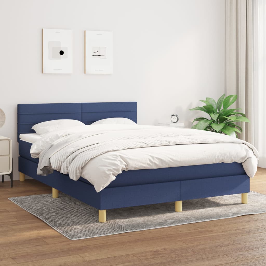 Sommier à lattes de lit avec matelas Bleu 140x200 cm Tissu - XIOS