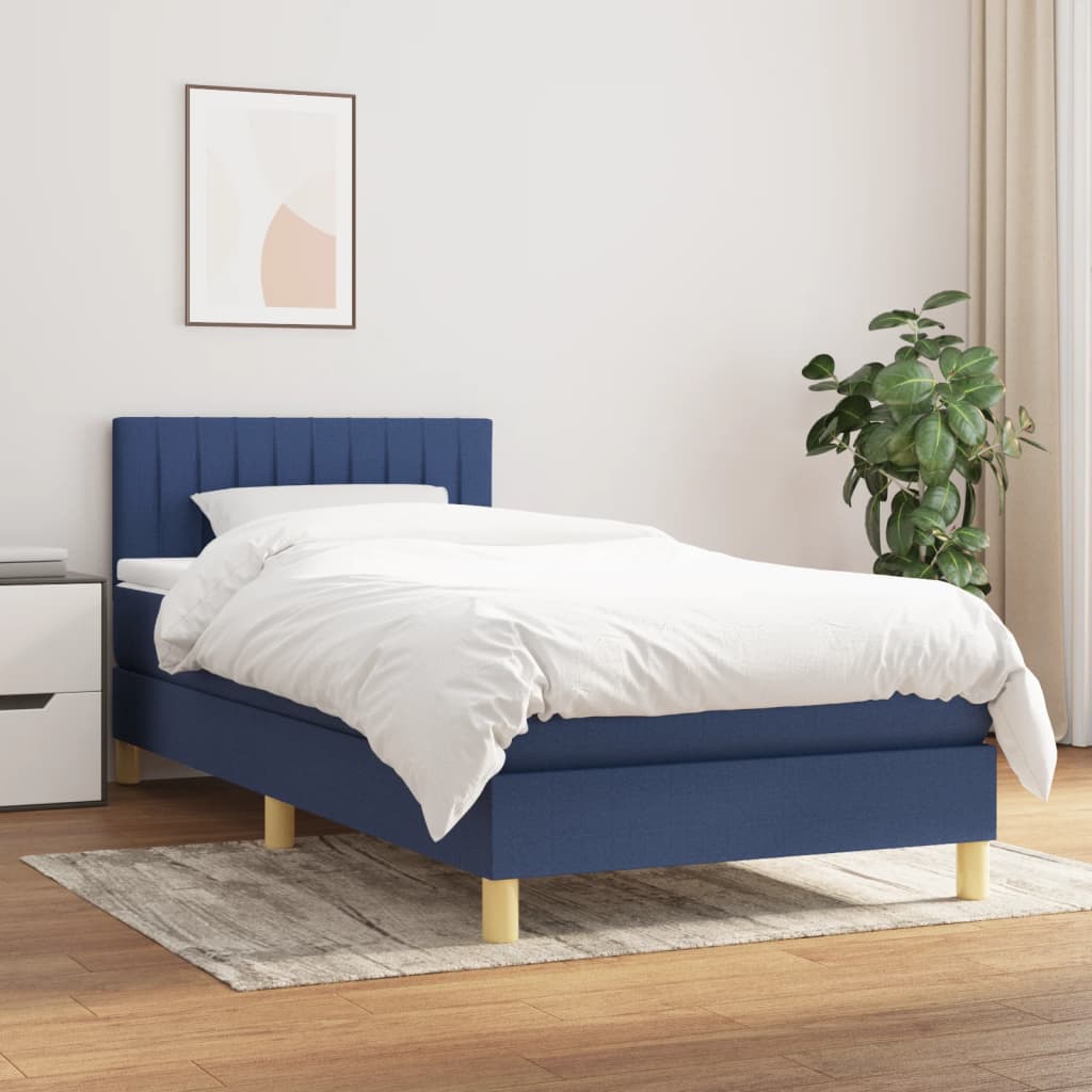 Sommier à lattes de lit avec matelas Bleu 90x190 cm Tissu - XIOS